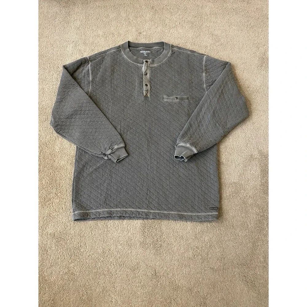 Woolrich Men's Gray Faded Wash Effect Diamond Quilted Henley Pullover Size M